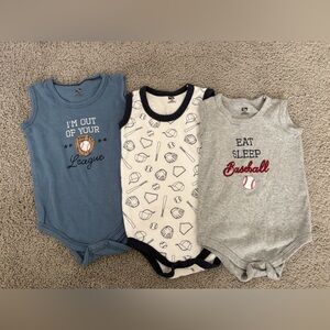 Set of 3 Hudson Baby Baseball Sleeveless Bodysuits Size 12-18 months